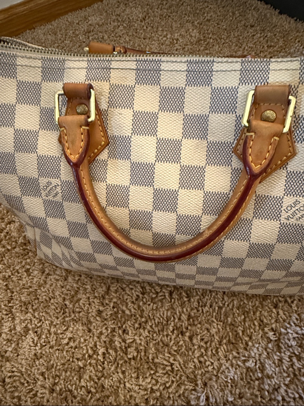 Louis Vuitton Damier Azur Speedy 30 Handbag - Cream/Light Brown - Picture 9 of 16
